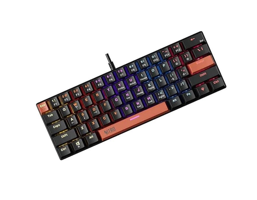Acer Nitro X Wired Mechanical Gaming Keyboard | 61 Keys | Red Switches | 17-Mode Rainbow Backlight | 50M Keystroke Life | 22-Key Anti-Ghosting | Double Injection Keycaps | Compact 60% Layout