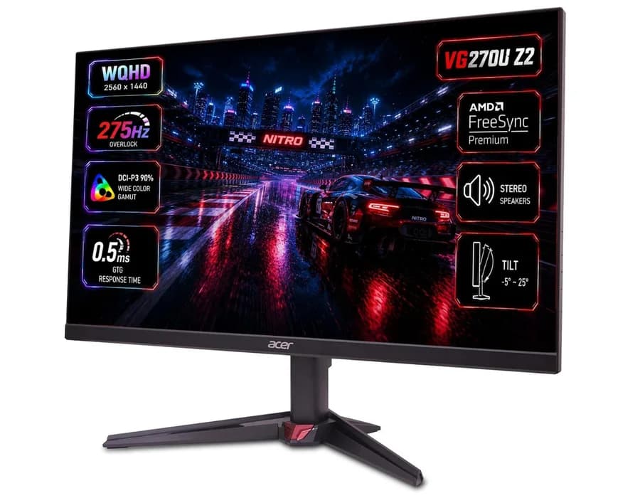 Acer Nitro VG270U Z2 27 Inch QHD Gaming Monitor | IPS 2560x1440 | 275Hz Refresh Rate OC | DRR Support | 0.5ms GTG | DCI-P3 90% | HDR10 | AMD FreeSync Premium | HDMI 2.1, DP 1.4 | Dual 2W Speakers