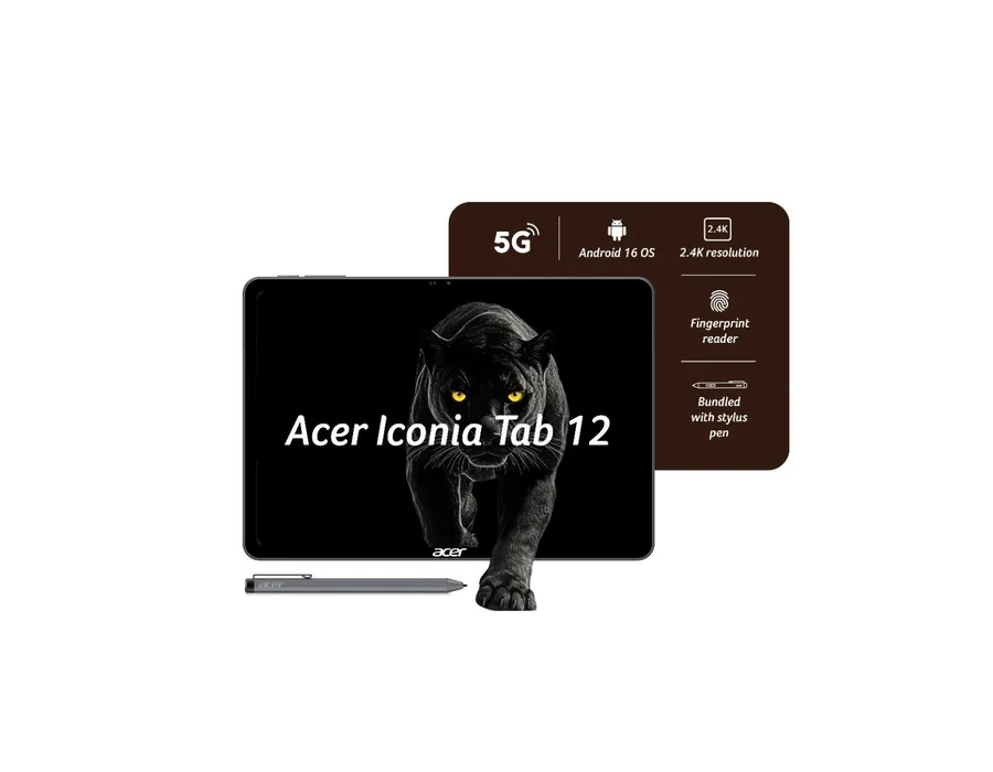 Acer Iconia Tab 12 5G, 30.98 cm (12.2”) 90 Hz IPS Display (2.4K) 450 nits, 8GB RAM + 128GB storage, 13MP Rear + 8MP Front Camera, Fingerprint Reader, Wi-Fi + 5G LTE( – ZT.T01SI.03F