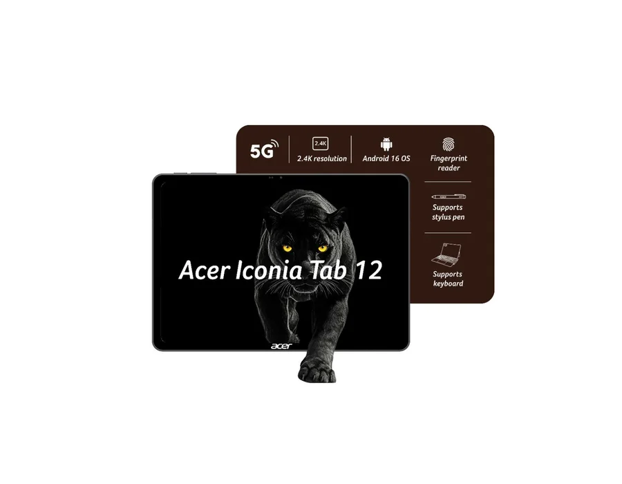 Acer Iconia Tab 12 5G, 30.98 cm (12.2”) 90 Hz IPS Display, 2.4K resolution, 450 nits, 8 GB RAM + 256 GB Storage, 13MP Rear + 8MP Front Camera, Fingerprint Reader, Wi – ZT.T01SI.03B