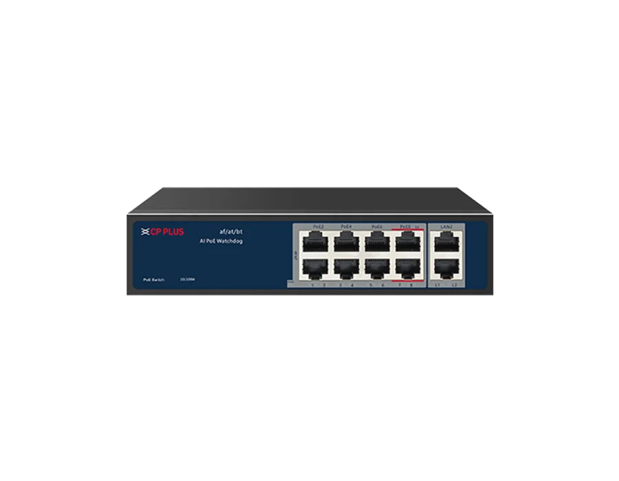 CP Plus CP-ANW-HPU8H2-N12 – 8 Ports Unmanaged PoE Switch with 2 Uplink Ports