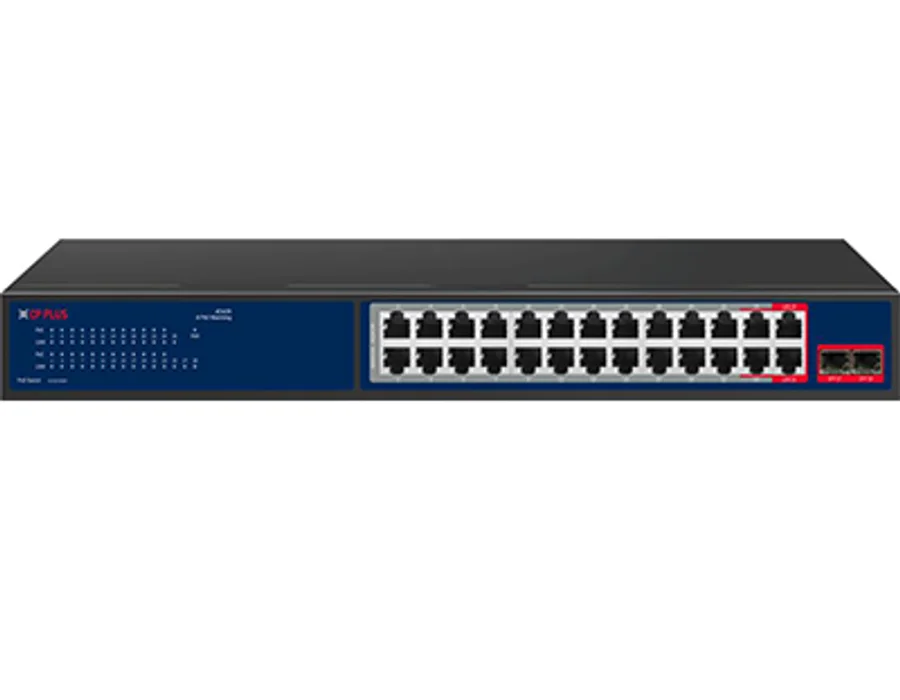 CP Plus CP-ANW-HPU24G2F2-N30 – 24 Ports Unmanaged PoE Switch with 2 Gigabit Uplink & 2 SPF Ports