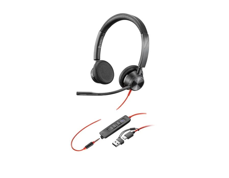 Poly Blackwire 3325 Stereo Microsoft Teams Certified USB-C Headset +3.5mm Plug +USB-C/A Adapter
