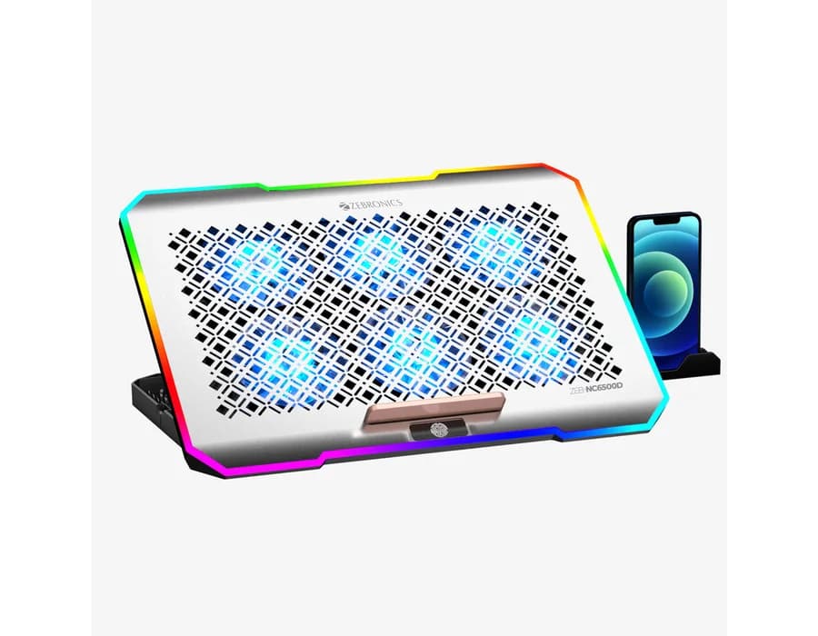 Zebronics NC6500D Laptop Cooling Pad with Mobile Stand — Silver
