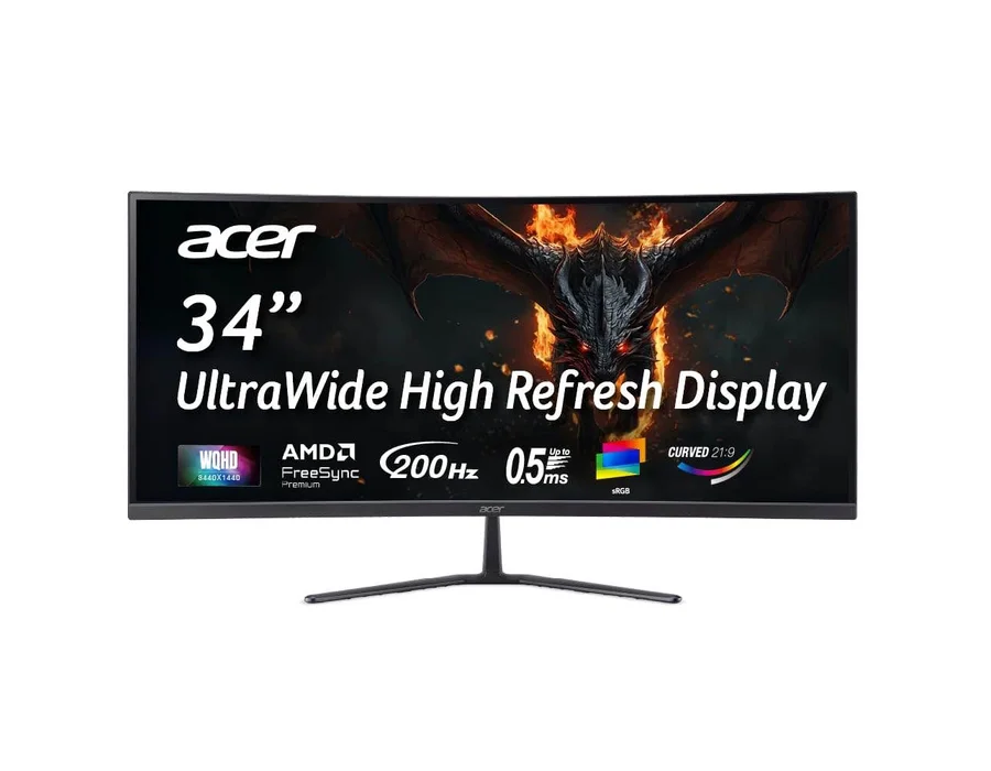Acer Nitro ED340CUR X0 34-inch (86.36 cm) UWQHD Curved Gaming Monitor, 3440 × 1440 VA Display, 200Hz Refresh Rate (DP) ,1ms VRB Response Time, AMD Free Sync Premium – UM.CE0SI.001