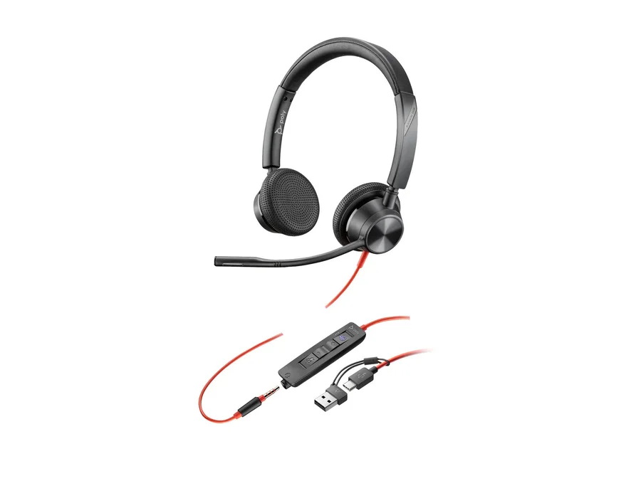 Poly Blackwire 3325 Stereo Microsoft Teams Certified USB-C Headset +3.5mm Plug +USB-C/A Adapter