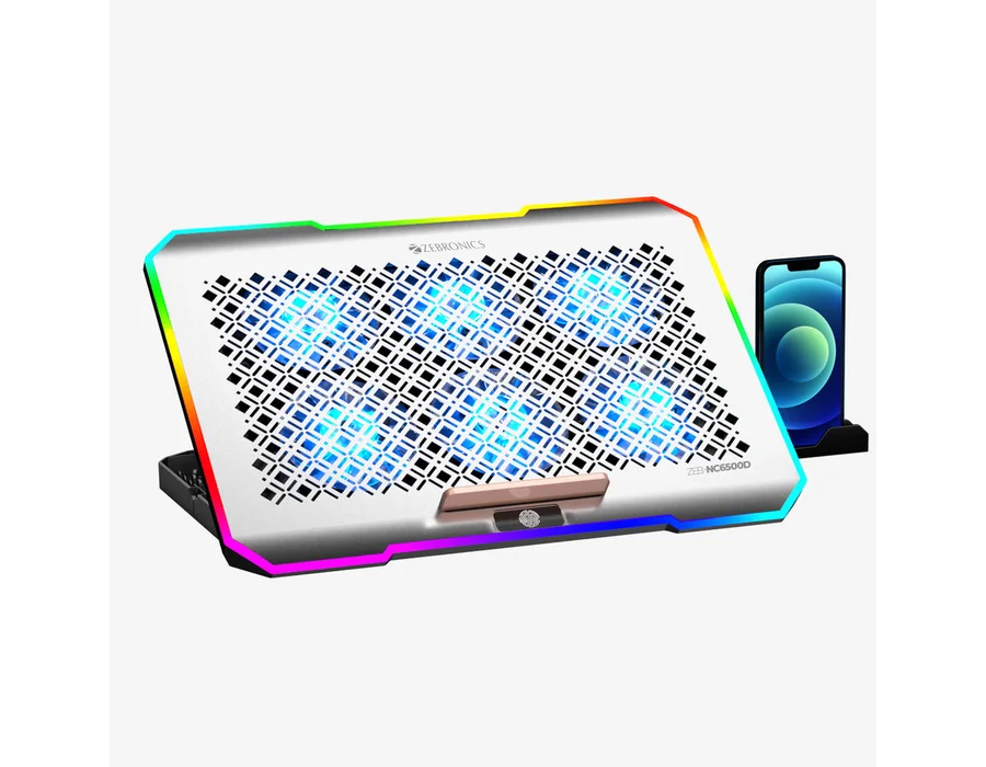 Zebronics NC6500D Laptop Cooling Pad with Mobile Stand — Silver